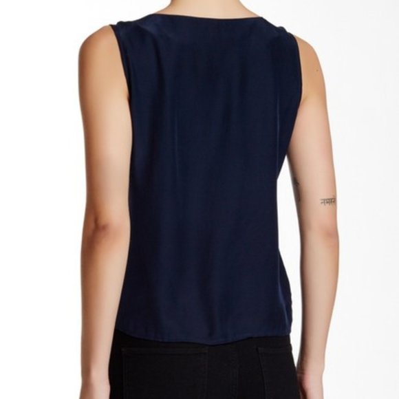 Amour Vert NEW Silk Tank Top Fringed Blouse Navy NWT Women's L🎉HP🎉 - Picture 4 of 7